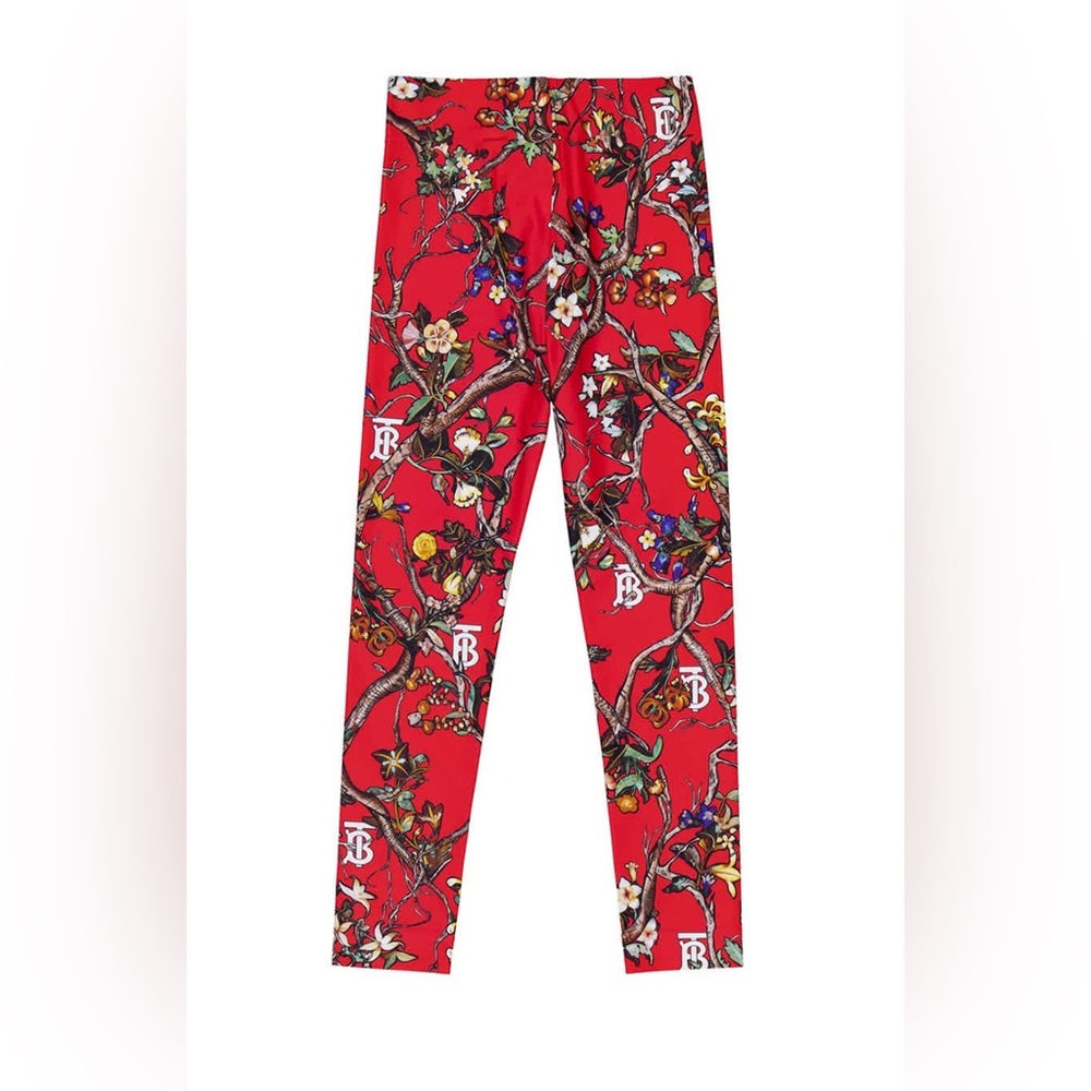 Burberry Girls Bright Red Laurice Monogram Motif Leggings, Size 3Y